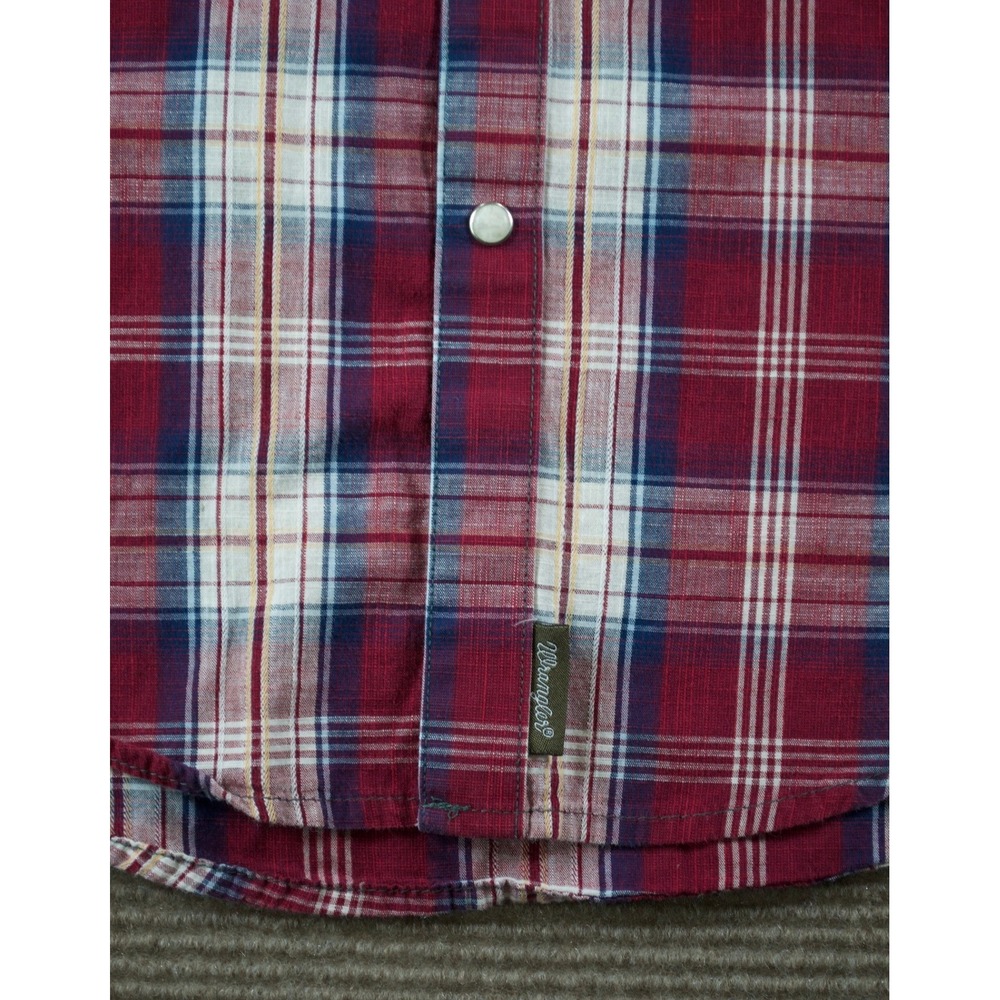 Wrangler Retro Men L Large Tall Pearl Snap Western Plaid Shirt Maroon Blue - Picture 5 of 7